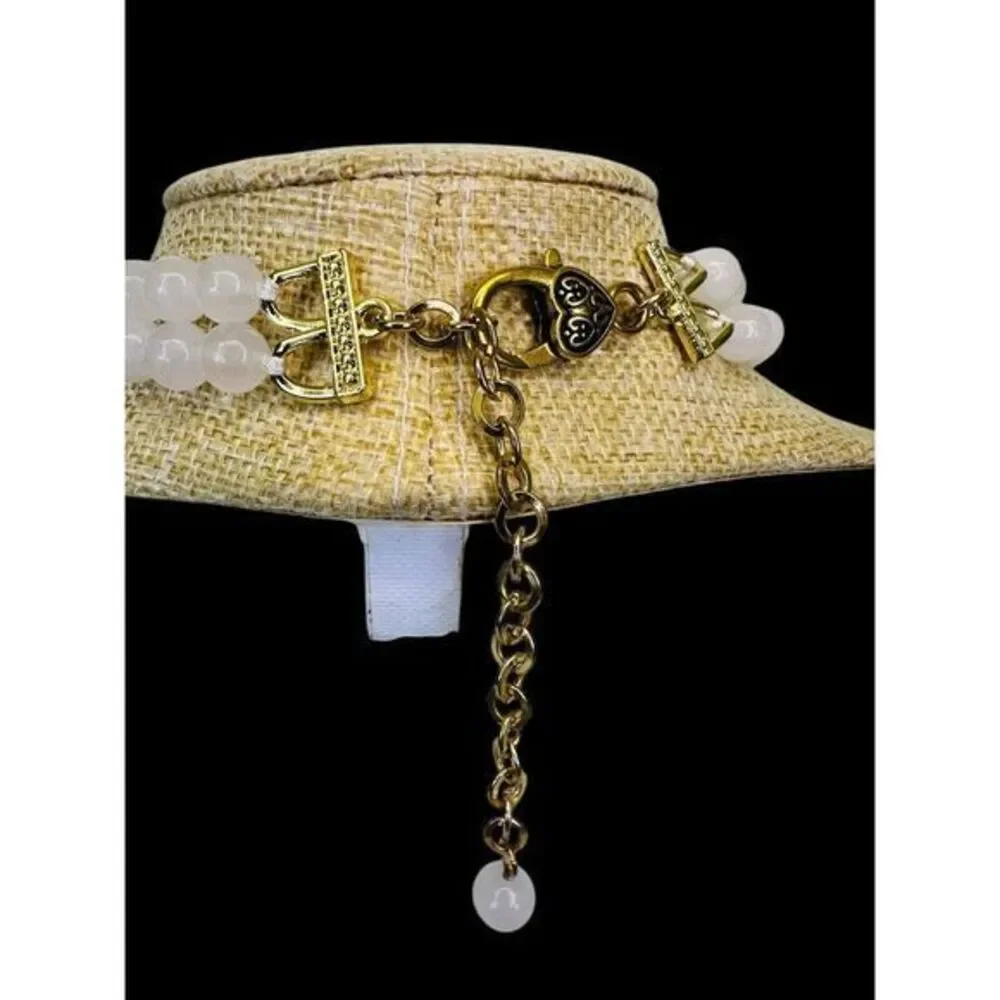 Eye Candy Los‎ Angeles Agate Double Panther Head Crystal Pave Necklace Gold Tone
